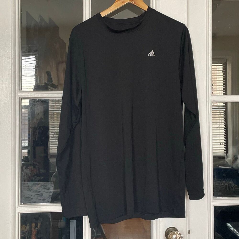 Adidas men’s black athletic long sleeve t shirt activewear gym shirt size medium